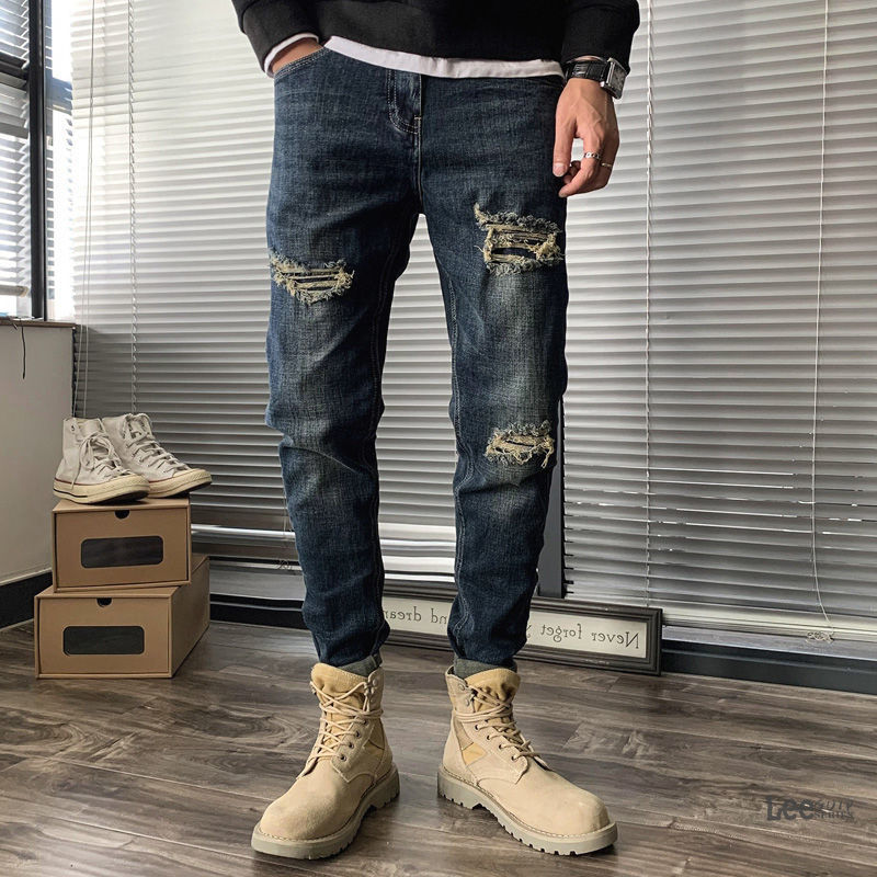 찢어진 청바지 남성용 가을 신상 한국 스타일 찢어진 스 - Streetwear Brand Denim 리뷰 및 가격