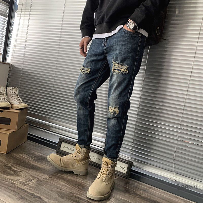 찢어진 청바지 남성용 가을 신상 한국 스타일 찢어진 스 - Streetwear Brand Denim 리뷰 및 가격